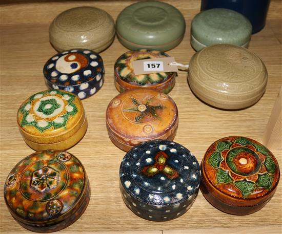 Eleven Chinese ceramic boxes and covers